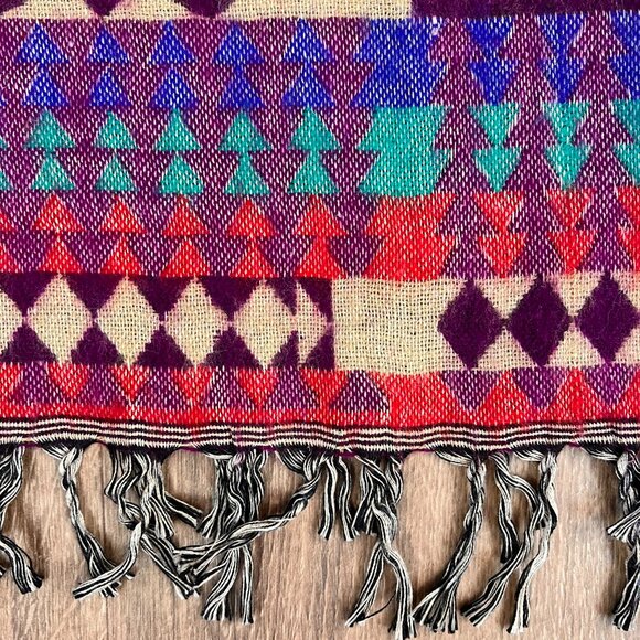 Mexicali Blues Reversible Tan Purple Western Indian Aztec Blanket Scarf - Picture 4 of 14